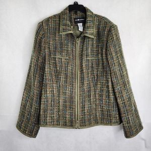 Sag Harbor Tweed  Zip Blazer Size 14 P Petite Jacket Green